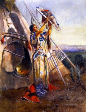 culte du soleil à montana 1907 Charles Marion Russell Indiens d’Amérique Peinture à l'huile